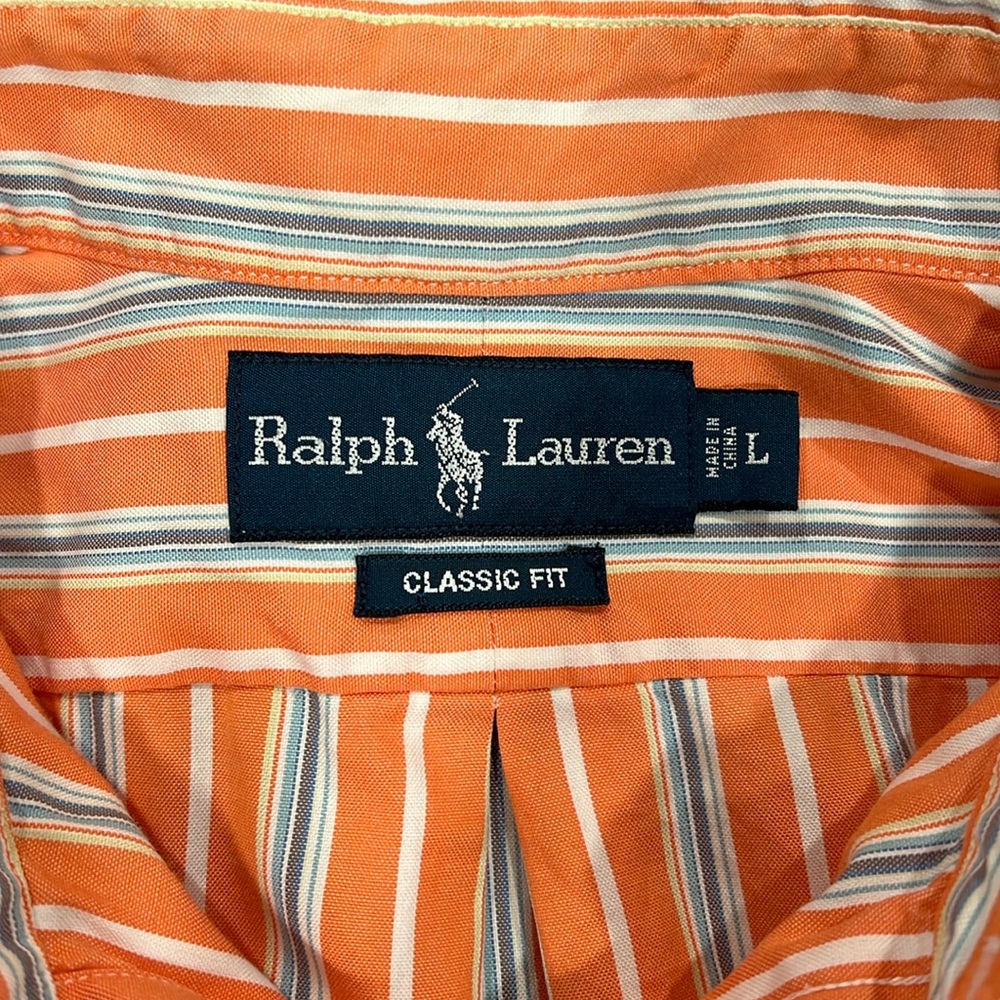 Ralph Lauren Men’s Button Down Orange and Blue Striped Shirt Size Large - Picture 4 of 7